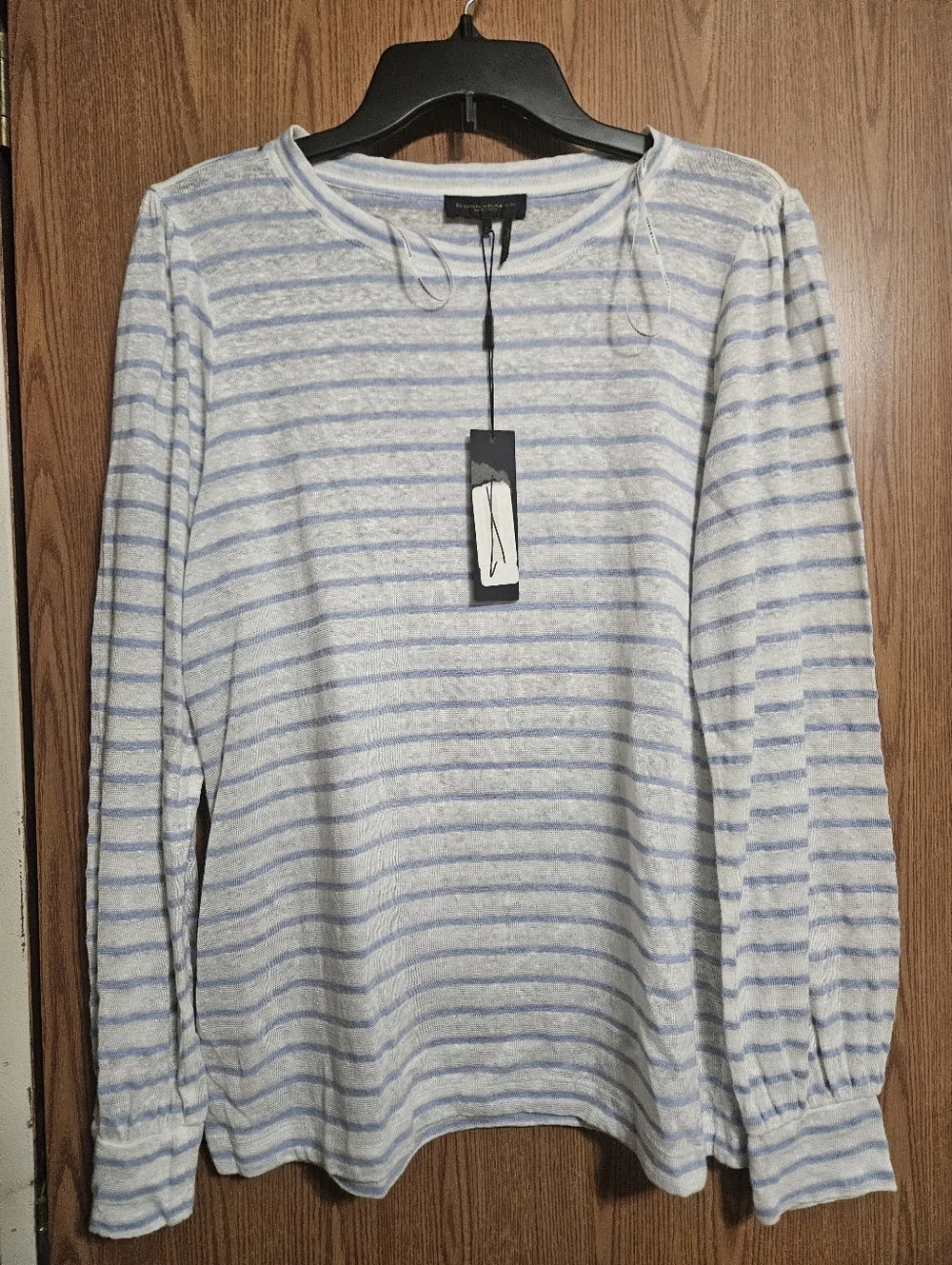 Donna Karan New Lightweight Striped Breathable Linen Blend Shirt Size Small!